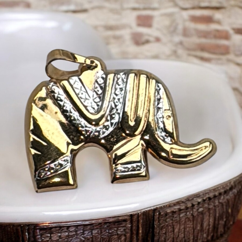48 hour Sale Gold and Silver Elephant Pendant EUC